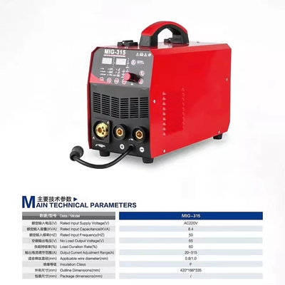 Facile da usare MIG315 Portatile IGBT Inverter di saldatura Voltaggio di uscita nominale MIG 65 V